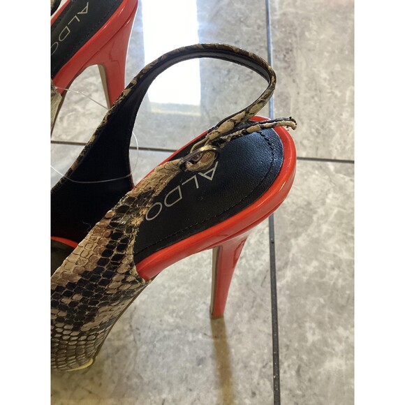 ALDO Shoes Womens Size EU 38 Snake Print Platform Slingback Peep Toe Stiletto - Picture 3 of 7